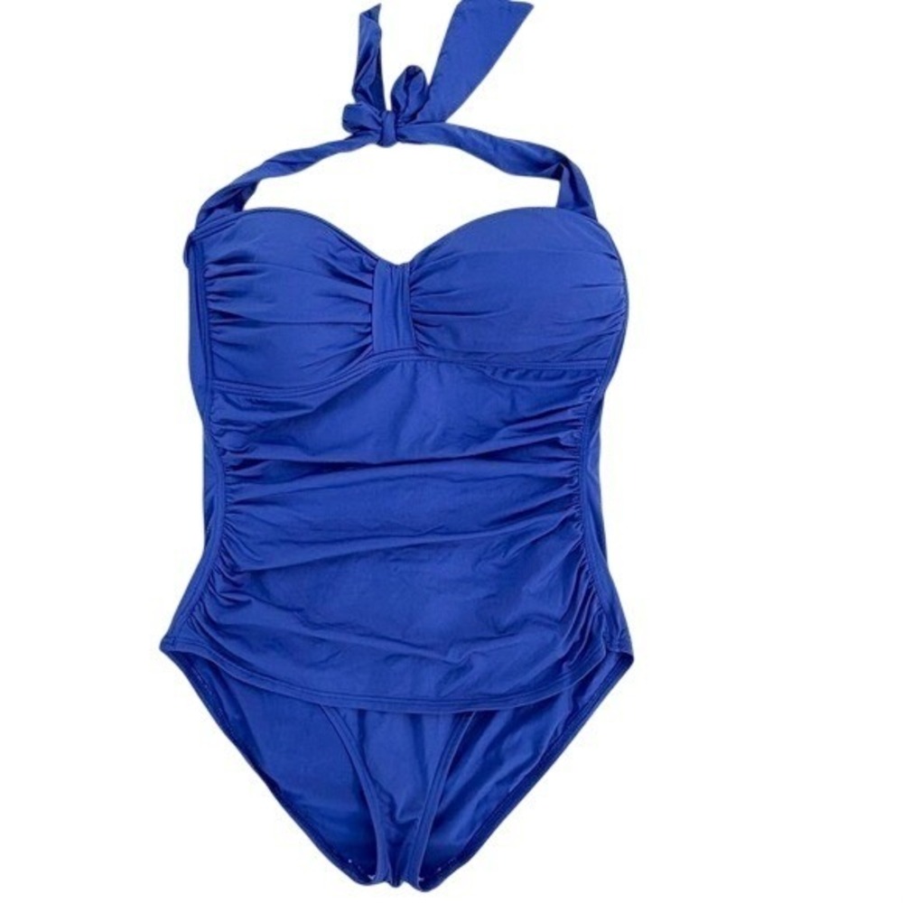Tommy‎ Bahama Ruched Halter One Piece Swimsuit 14 Blue